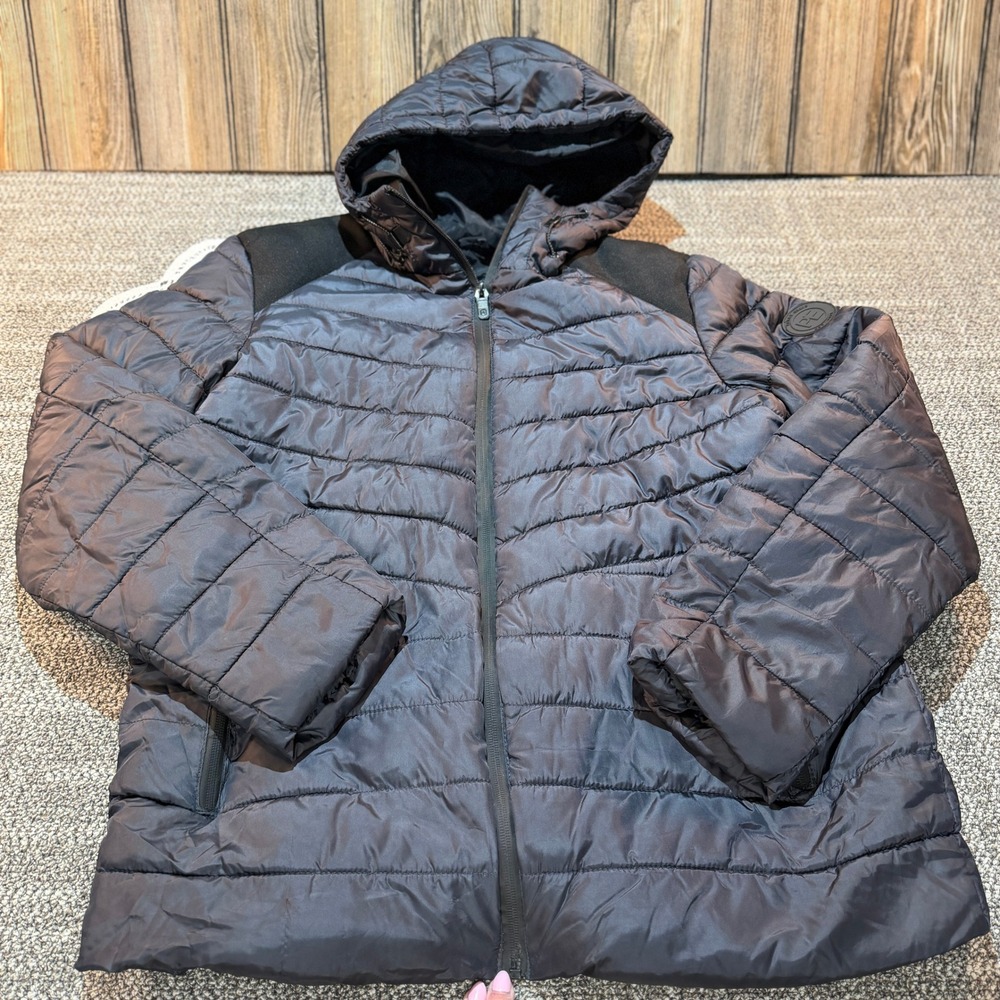 Perry Ellis Portfolio Mens Puffer Jacket Charcoal Hooded Quilted Coat Medium